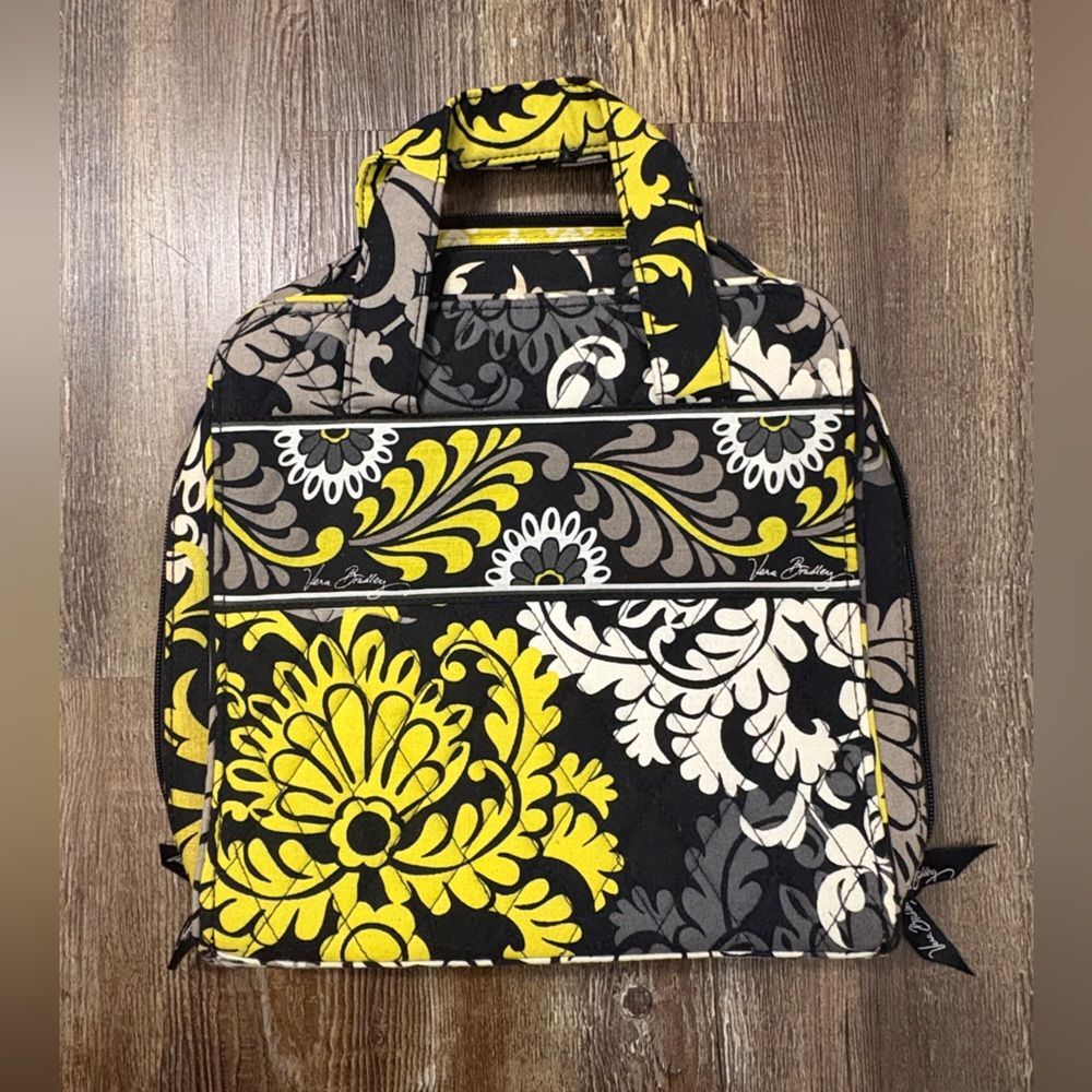 Vera Bradley Tech Organizer Baroque Black Yellow Floral Zip Mesh Pockets